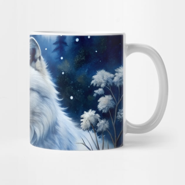 Funny White Wolf Hunting Ground, Winter Mountain Icy Moon, Forest, Galaxy Beautiful gifts Novelty Wild Animal Hunting Fashion Watercolor by sofiartmedia